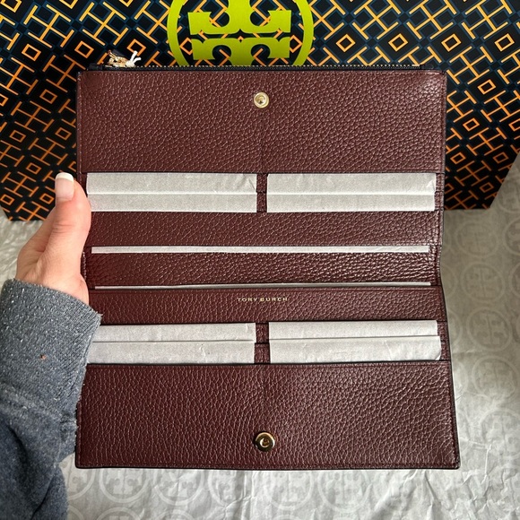 Tory Burch Blake Color Block Slim Envelope Wallet Tory Navy Muscadine Gold - Picture 5 of 9